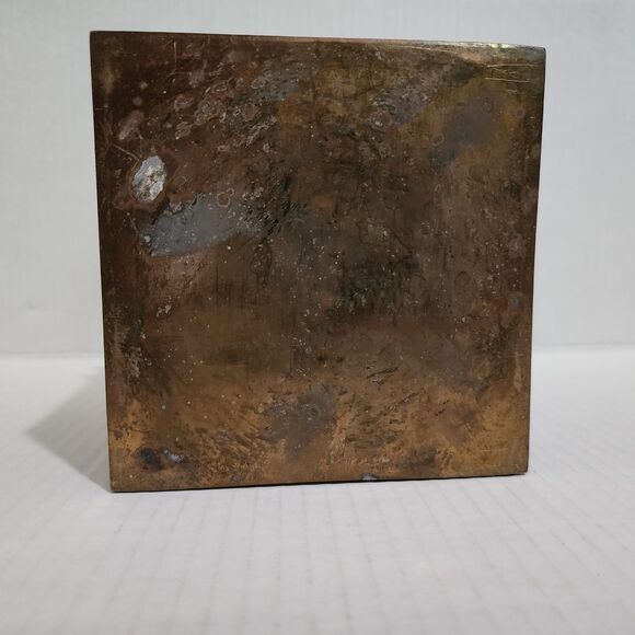 Unmarked Metal Trinket Box with attached Lid 5"x 5" x 5" - Picture 6 of 13